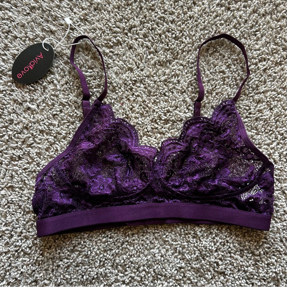 AvidLove Purple Lace Bralette - Sheer Floral Design